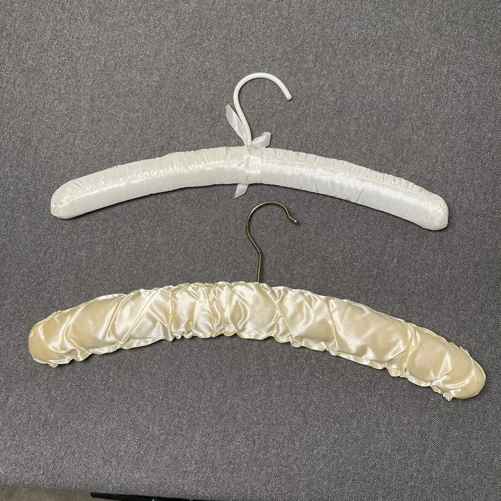 List of 2 Vintage Padded Satin Lingerie Clothes Hangers White Champagne
